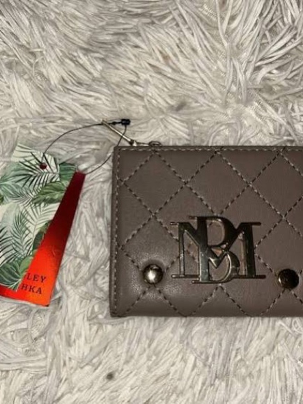 Badgley Mischka Monogram Quilted Small Wallet in Taupe